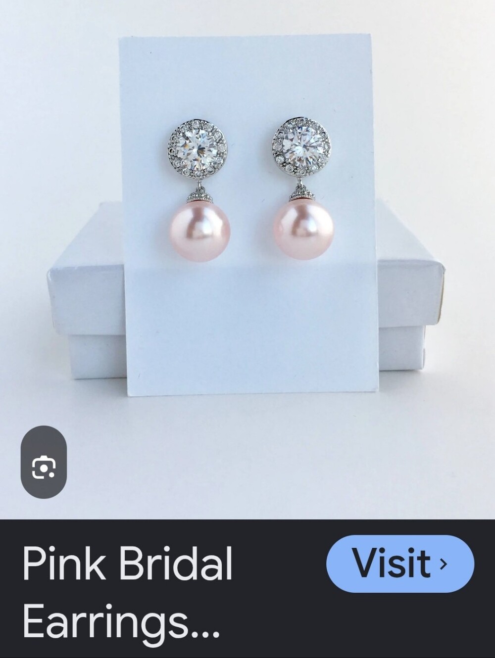 Pink Pearl Drop Earrings In Plated Brass Rhinestone Encrusted Pave Ball. - Picture 10 of 10